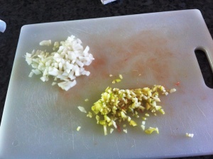 Finely chopped onion and garlic
